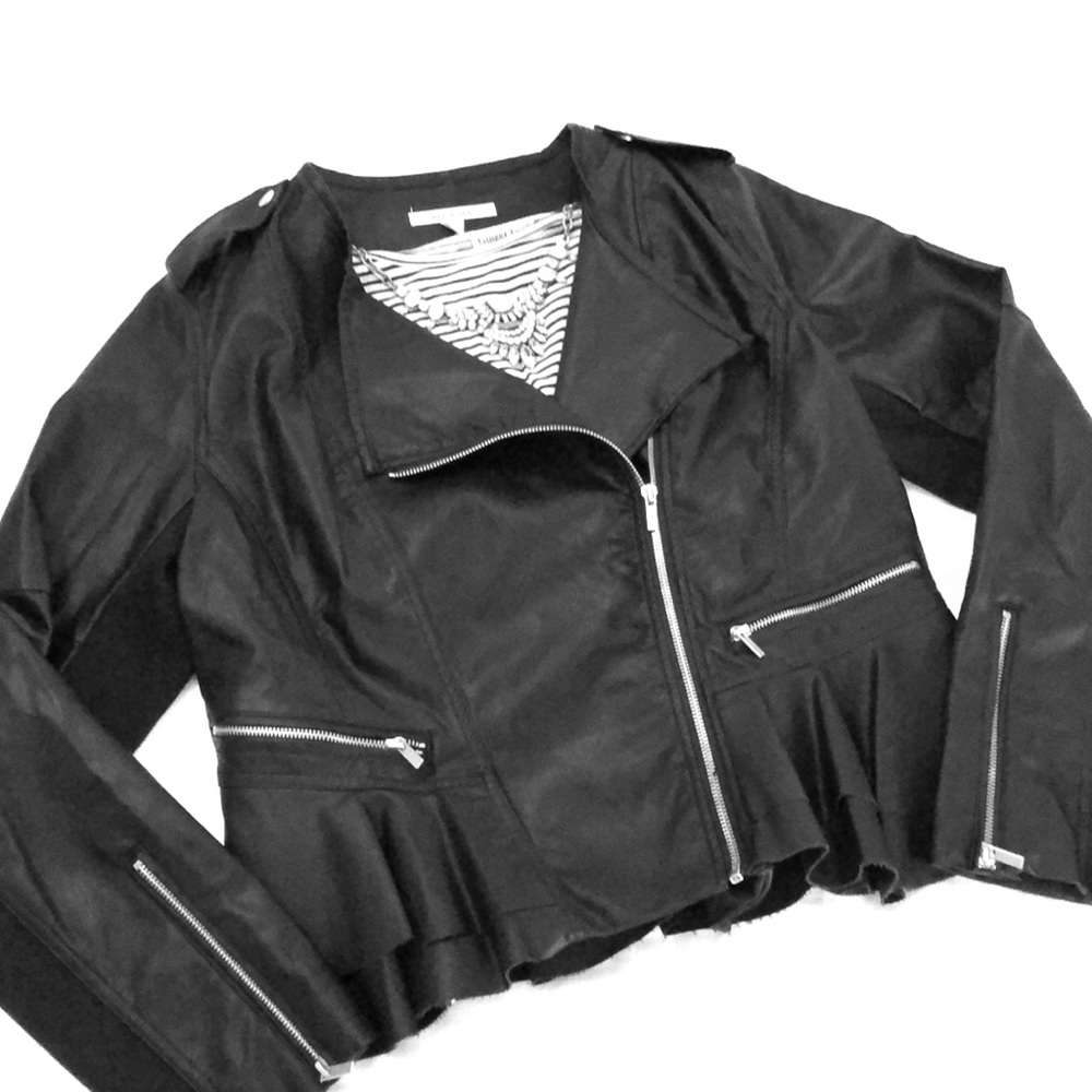 Black Faux Leather Peplum Moto Jacket NWT!!